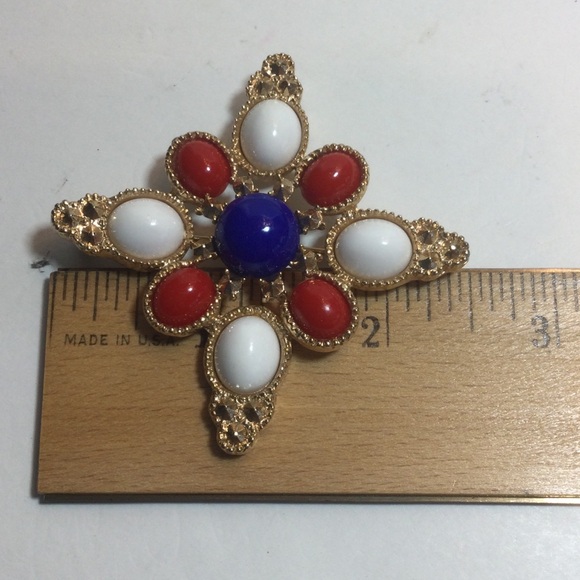 VTG Sarah Coventry Red White & Blue Cabochon Star Brooch - Picture 5 of 5